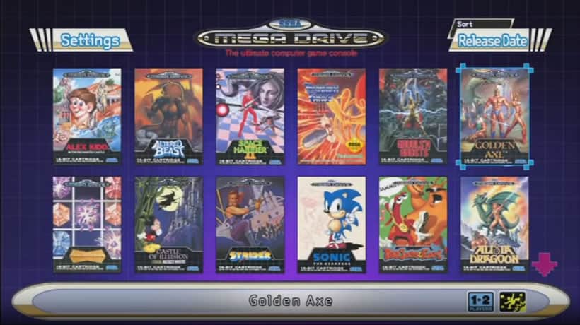 Sega Megadrive Mini game select screen