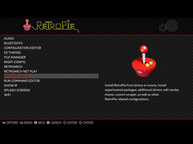 RetroPie configuration screen