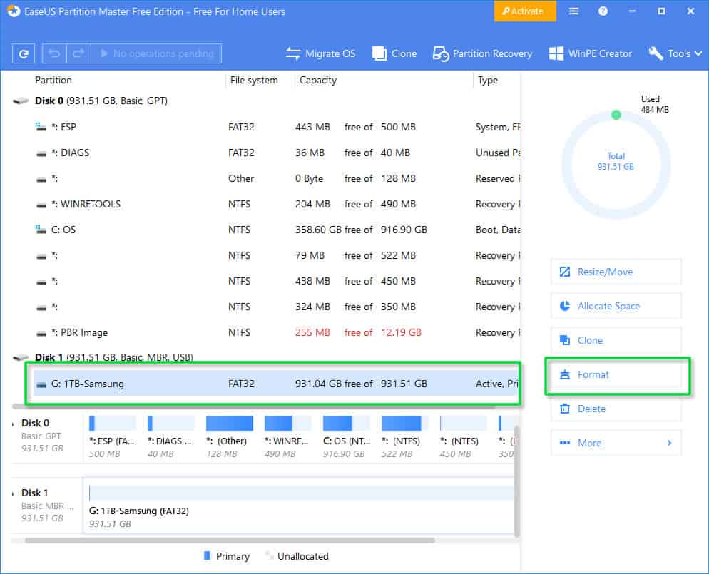 EaseUS Partition Master application