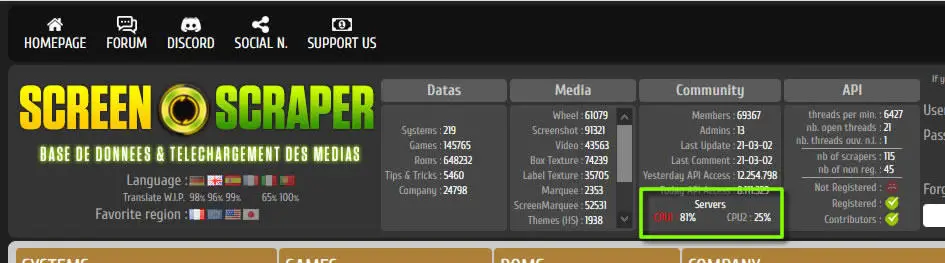 ScreanScraper server loads
