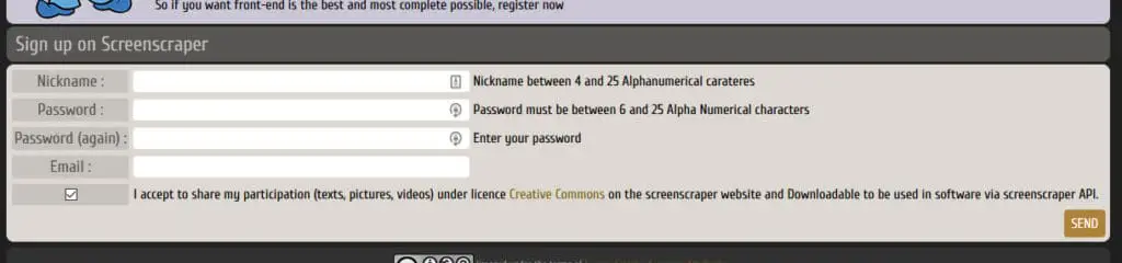 ScreenScraper registration box